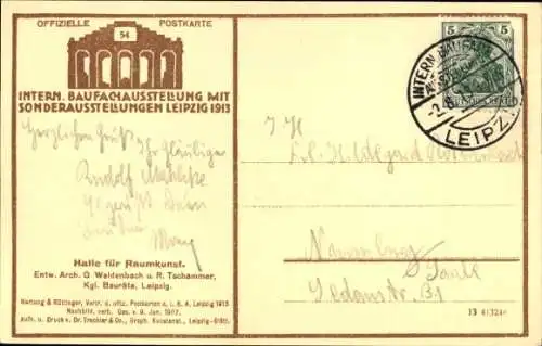 Ak Leipzig in Sachsen, Halle für Raumkunst, Internationale Baufachausstellung 1913