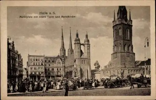 Ak Halle an der Saale, Markt, Marktkirche, Roter Turm