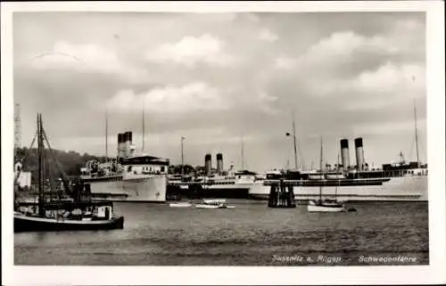 Ak Sassnitz auf Rügen, Schwedenfähre, Dampfschiffe