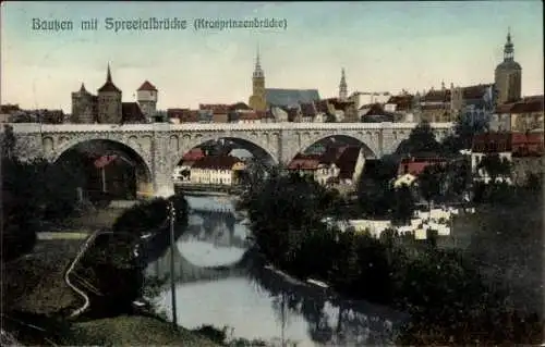 Ak Bautzen in der Oberlausitz, Spreetalbrücke, Kronprinzenbrücke