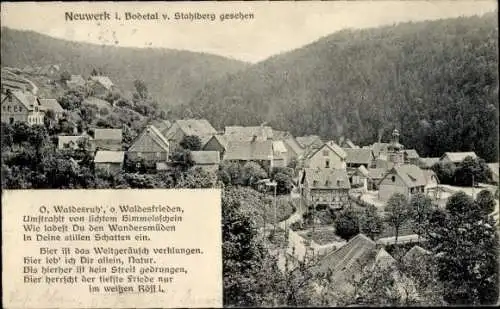 Ak Neuwerk Elbingerode Oberharz am Brocken, Bodetal, Blick vom Stahlberg, Gedicht