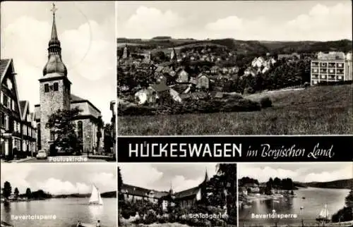 Ak Hückeswagen im Oberbergischen Kreis, Pauluskirche, Bevertalsperre, Panorama, Schlossgarten
