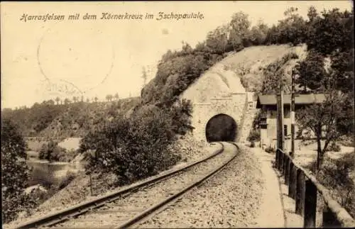 Ak Braunsdorf Niederwiesa Sachsen, Harrasfelsen im Zschopautal, Gleise