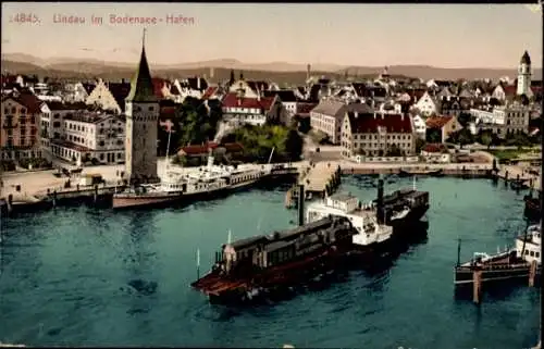 Ak Lindau im Bodensee, Hafenansicht mit Dampferanlegestelle und Turm