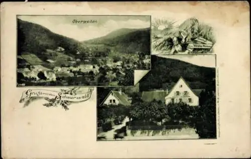 Ak Oberweiler Badenweiler im Schwarzwald, Panorama, Gasthaus zum Wilden Mann