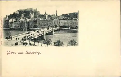 Ak Salzburg in Österreich, Ort mit Schloss, Brücke