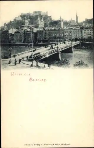 Ak Salzburg in Österreich, Teilansicht, Brücke