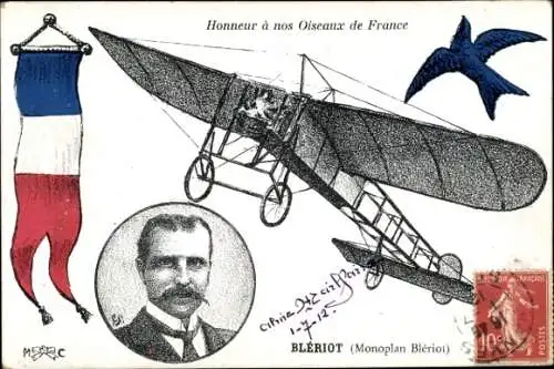 Ak Ehre an unsere Vögel von Frankreich, Bleriot, Bleriot Eindecker