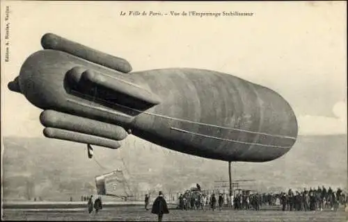 Ak Der Luftschiffballon Die Stadt Paris, Blick auf das stabilisierende Heck