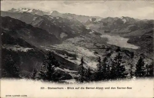 Ak Stanserhorn Halbkanton Nidwalden, Blick auf die Berner-Alpen und den Sarner-See