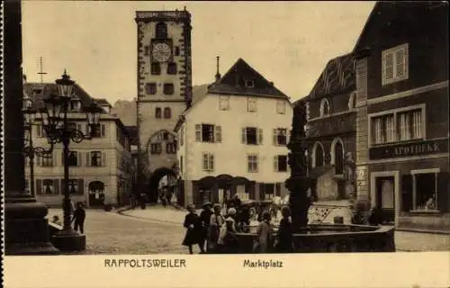 Ak Ribeauvillé Rappoltsweiler Elsass Haut Rhin, Marktplatz, Apotheke