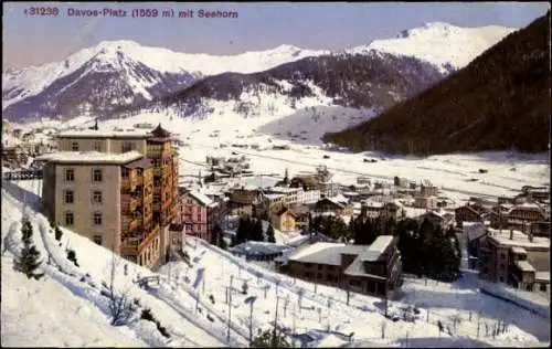 Ak Davos Platz Kanton Graubünden, Gesamtansicht, Winter, Seehorn
