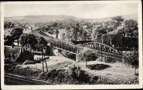 Ak Saargemünd Sarreguemines Lothringen Moselle, Pont Frontiere, Bahnstrecke, Eisenbahnbrücke