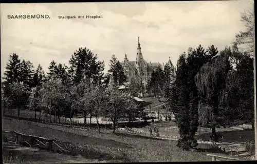 Ak Sarreguemines Saargemünd Lothringen Moselle, Stadtpark mit Hospital