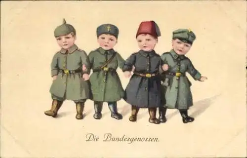 Ak Kinder in Uniformen, Waffenbrüderschaft, Bundesgenossen, Österreich, Türkei