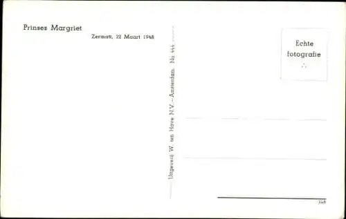 Ak Prinzessin Margriet der Niederlande, Winterurlaub, Zermatt 1948