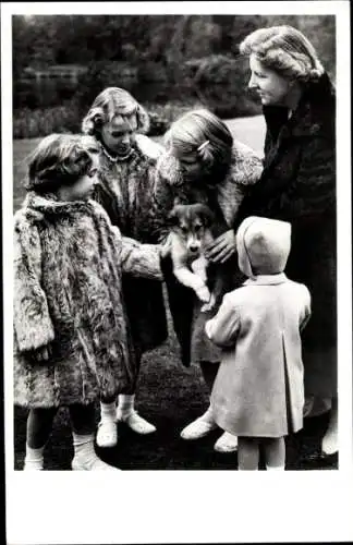Ak Niederländisches Königshaus, Juliana der Niederlande, Prinzessinnen, Hund, Soestdijk 1950