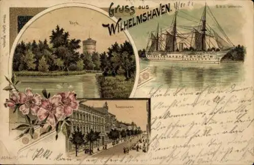 Litho Wilhelmshaven in Niedersachsen, Park, SMS Gneisenau, Straßenansicht