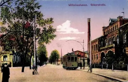 Ak Wilhelmshaven in Niedersachsen, Gökerstraße, Straßenbahn