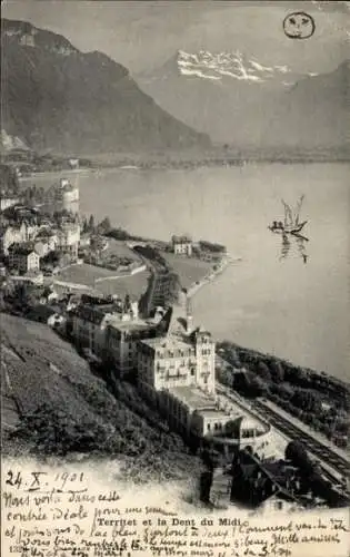 Ak Territoire Montreux Kt. Vaud, Gesamtansicht, Dent du Midi