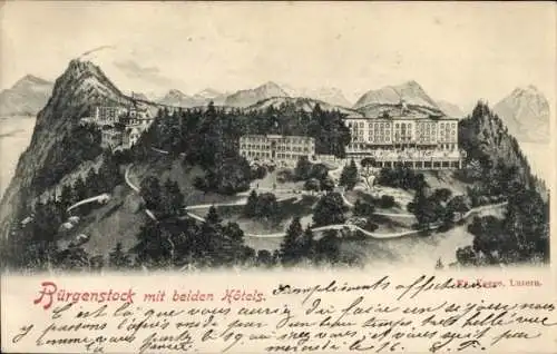 Litho Bürgenstock Kanton Nidwalden, Hotels, Gesamtansicht