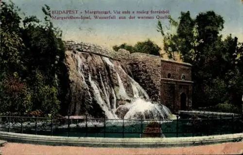 Ak Budapest Ungarn, Wasserfall, Warme Quelle