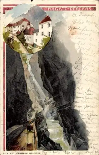 Künstler Litho Valens Kanton St. Gallen, Taminaschlucht, Ragatz-Pfäfers