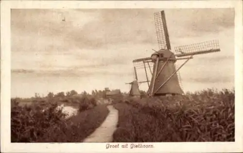 Ak Giethoorn Overijssel Niederlande, Windmühlen