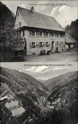 Ak Gremmelsbach Triberg im Schwarzwald, Schwarzwaldbahn, Gasthaus zur Forelle