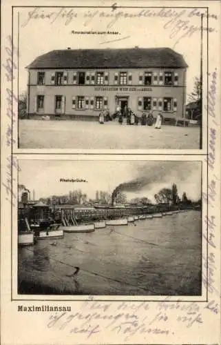 Ak Maximiliansau Wörth am Rhein, Restauration zum Anker, Rheinbrücke