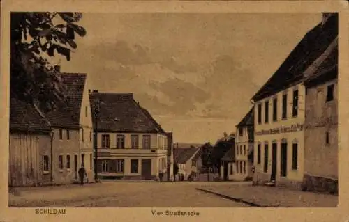 Ak Schildau in Sachsen, Vier Straßenecke, Gasthaus