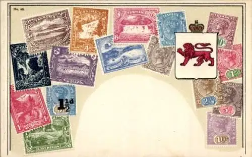 Briefmarken Ak Tasmanien Australien, Wappen
