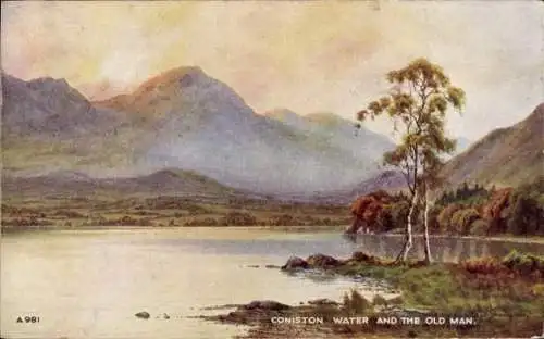 Künstler Ak Coniston Cumbria England, Coniston Water, Old Man