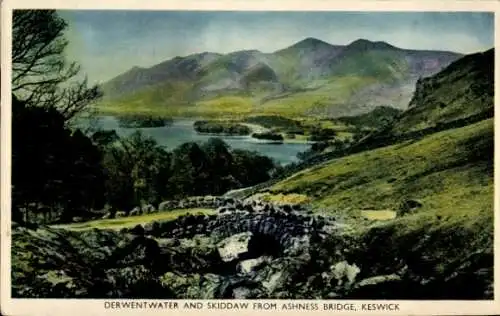 Ak Keswick Cumbria England, Derwentwater, Skiddaw von Ashness Bridge