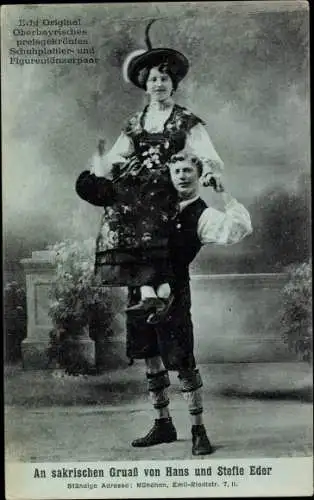 Ak Hans und Stefie Eder, Oberbayrisches Schuhplattler- und Figurentänzerpaar, Trachten