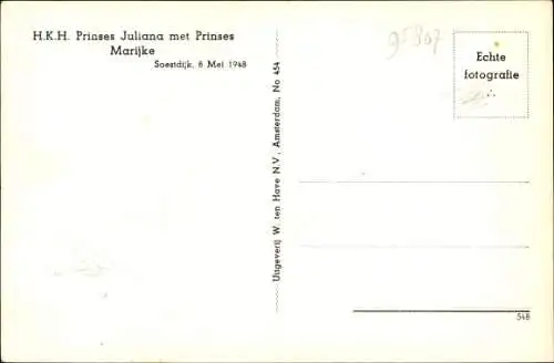 Ak Juliana der Niederlande, Prinzessin Marijke, Soestdijk 1948