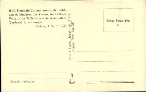 Ak Juliana der Niederlande, Prinz Bernhard der Niederlande, Amsterdam am 04. September 1948