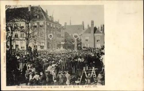 Ak De koninglijke stoet op weg naar de groote Kerk, 7. Febr 1901