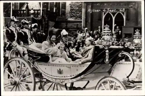 Ak Juliana der Niederlande, Prinz Bernhard der Niederlande, Rijtoer, Amsterdam am 4 Sept 1948