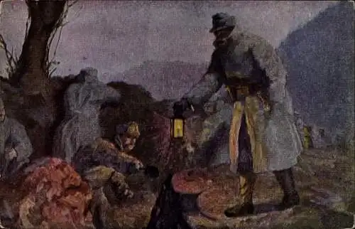 Künstler Ak Hayd, Karl, Nächtliche Schanzarbeit, Ausheben eines Schützengrabens, I. WK