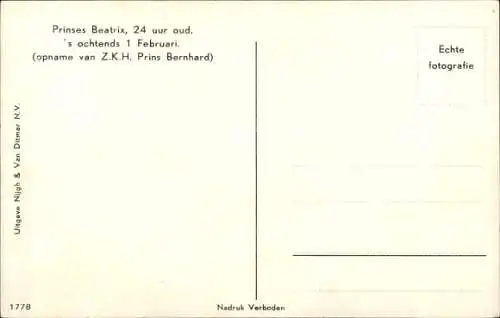 Ak Prinzessin Beatrix, Portrait als Kleinkind, 24 Stunden alt