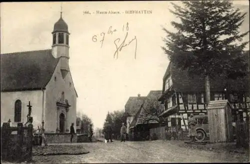 Ak Diefmatten Elsass Haut Rhin, Straßenpartie, Kirche