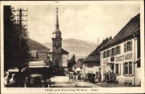 Ak Urbès Urbis Elsass Haut Rhin, Straßenpartie, Café Ernest Meny