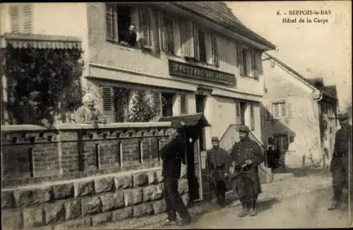 Ak Seppois le Bas Elsass Haut Rhin, Hôtel de la Carpe, Gasthaus, Soldaten 