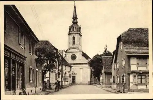 Ak Sierentz Sierenz Elsass Haut Rhin, Vue vers l'Eglise, Kirche, Geschäft B. Roth