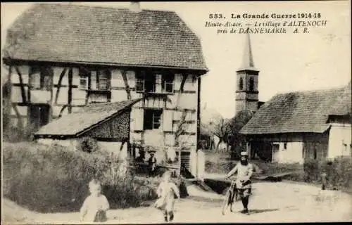 Ak Altenoch Dannemarie Dammerkirch Elsass Haut Rhin, Fachwerkhaus, Kirche