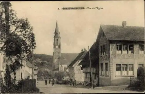 Ak Pfetterhouse Pfetterhausen Elsass Haut Rhin, Vue de l'Église, Straßenpartie, Kirche