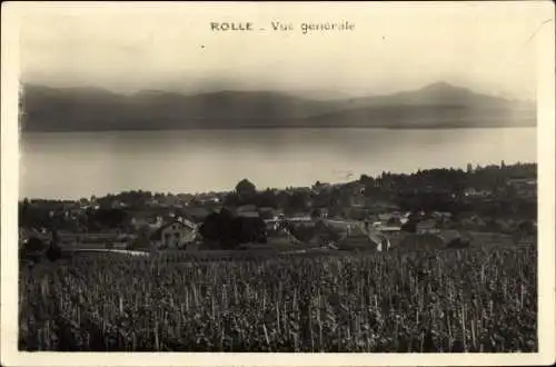 Foto Ak Rolle Kt. Waadt Schweiz, Vue générale, Ortschaft mit Landschaftsblick