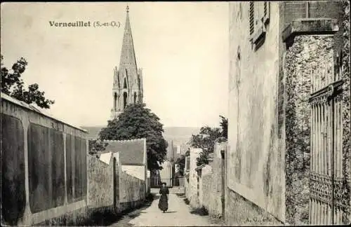 Ak Vernouillet Yvelines, Blick in eine Gasse, Kirchturm