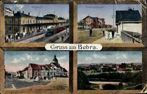 Ak Bebra an der Fulda in Hessen, Bahnhof, Bahnhofstraße, An der Linde, Gesamtansicht
